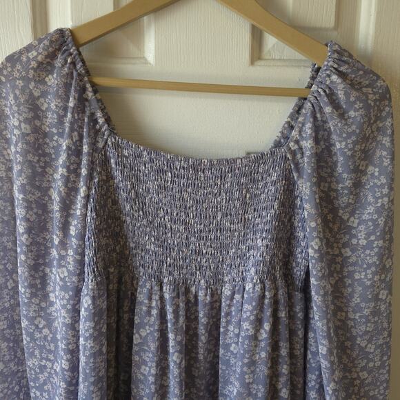 Altard State Smocked Babydoll Dress Lavender Floral Boho Peasant Size Small LS - Picture 3 of 10